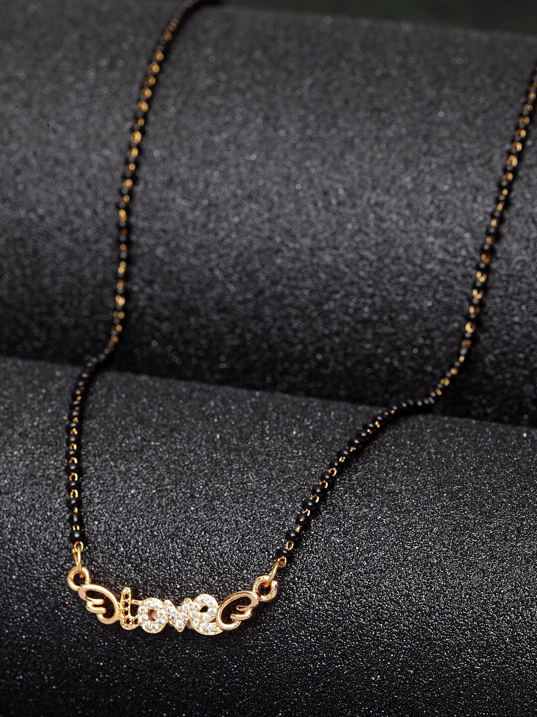 Bhana Fashion Gold-Plated Black & White AD-Studded Beaded Mangalsutra