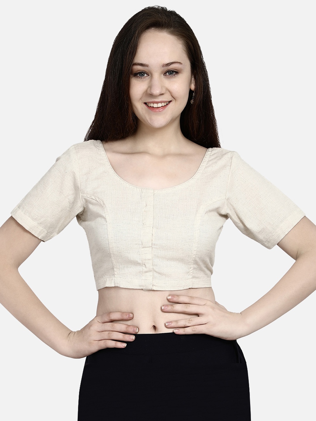 

Molcha Women Off-White Embroidered Saree Blouse