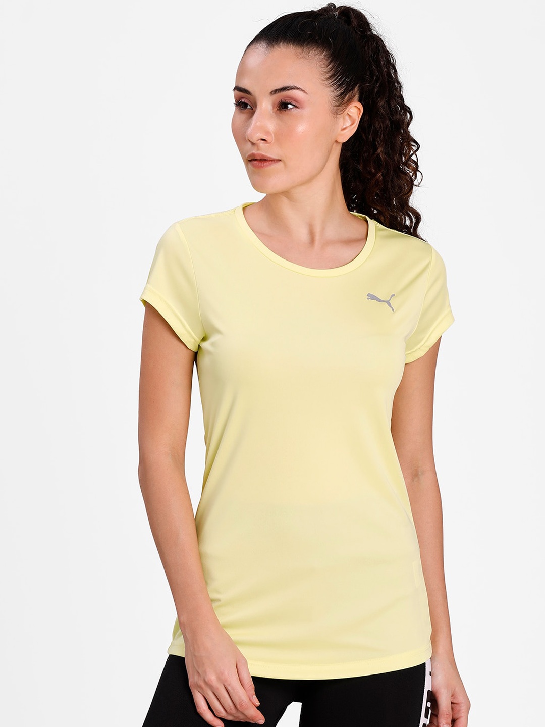 

Puma Women Yellow Solid Round Neck T-shirt