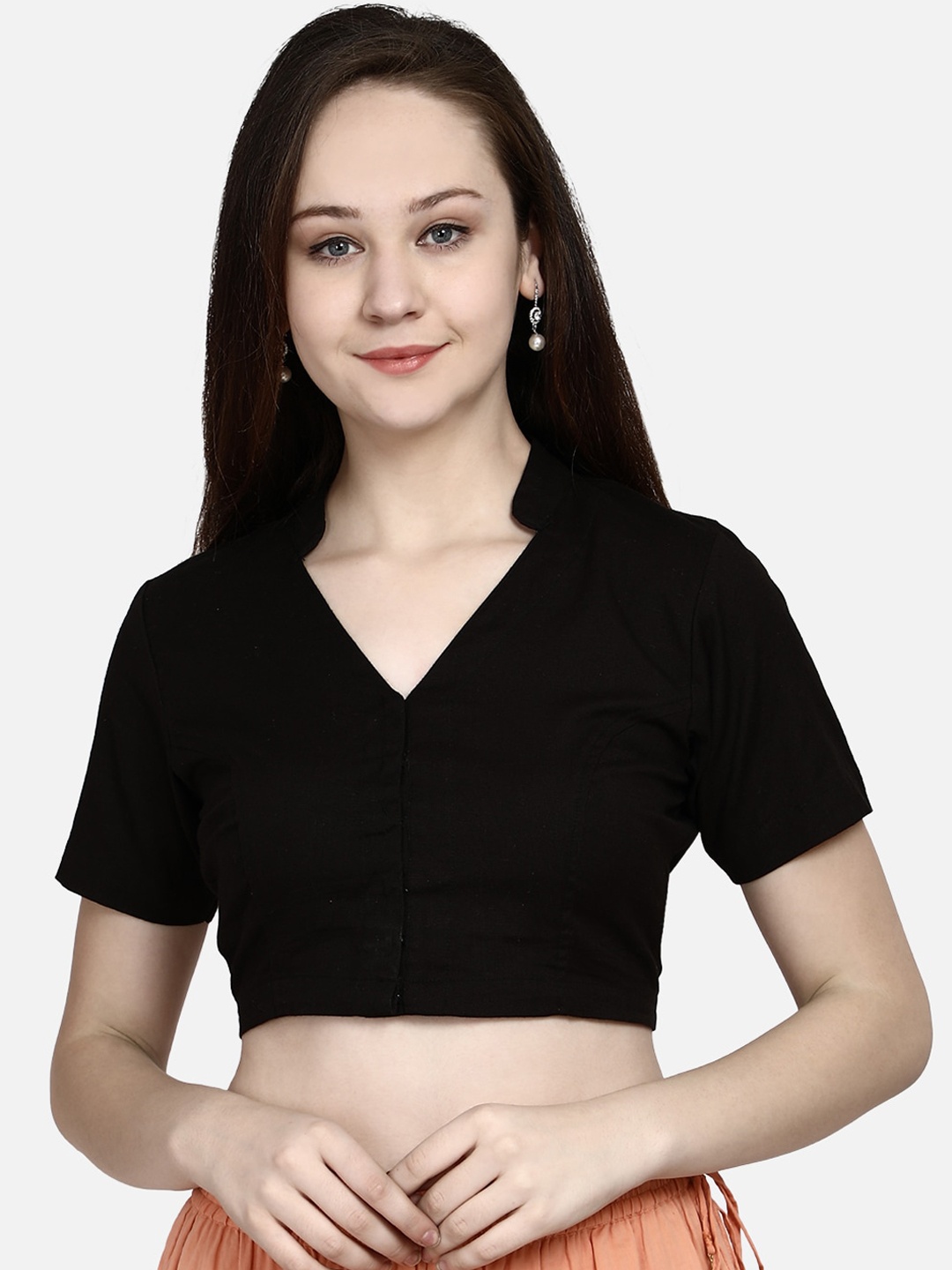 

Molcha Women Black Solid Embroidered Saree Blouse