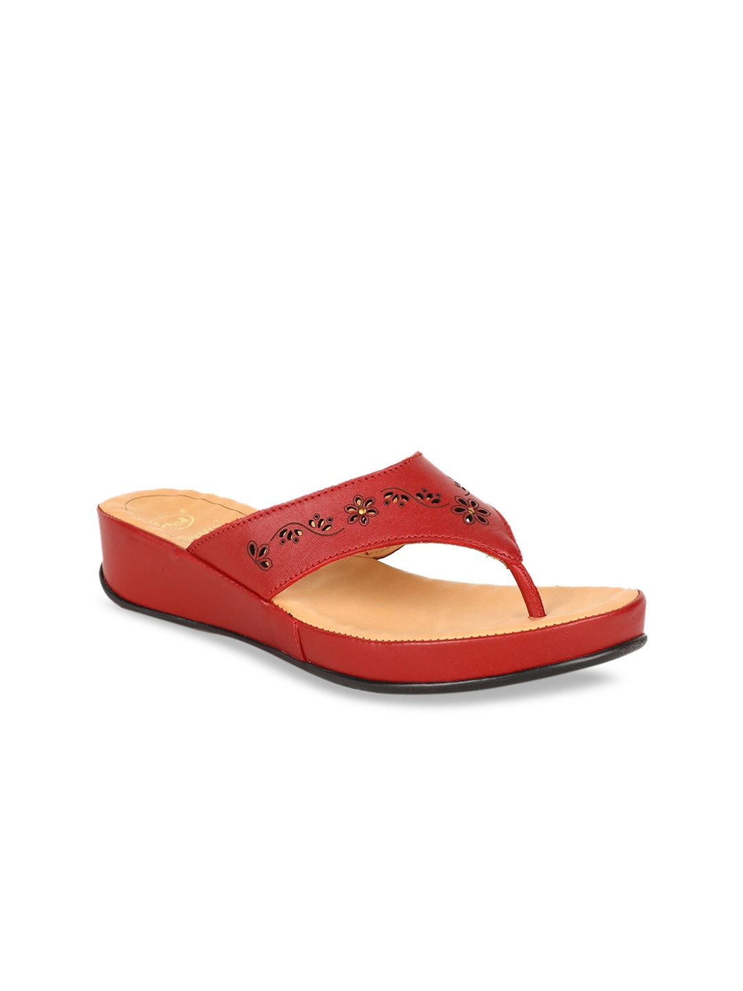 

Scholl Women Red Solid Leather T-Strap Flats