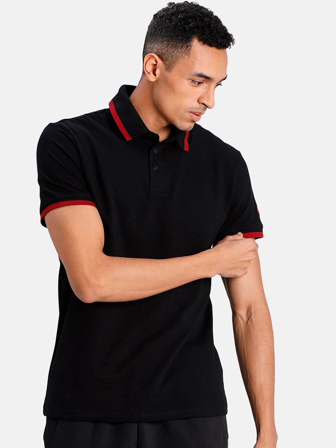 

Puma Men Black Solid Polo Collar T-shirt