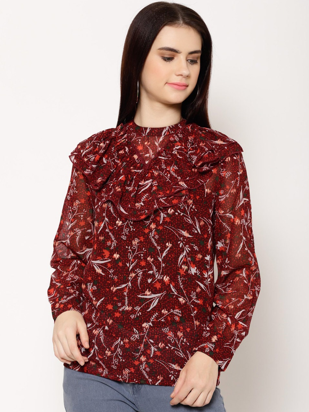 HOUSE OF KKARMA Women Maroon Printed Top