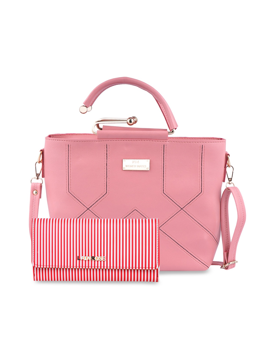 

WOMEN MARKS Peach-Coloured Solid Handheld Bag with Wallet
