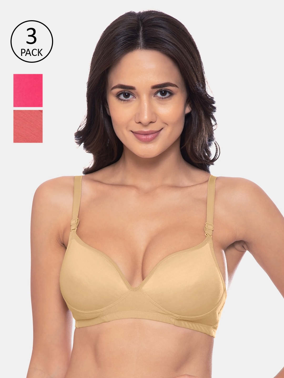 

Souminie Pack Of 3 Solid Non-Wired Heavily Padded T-Shirt Bras S-716, Beige