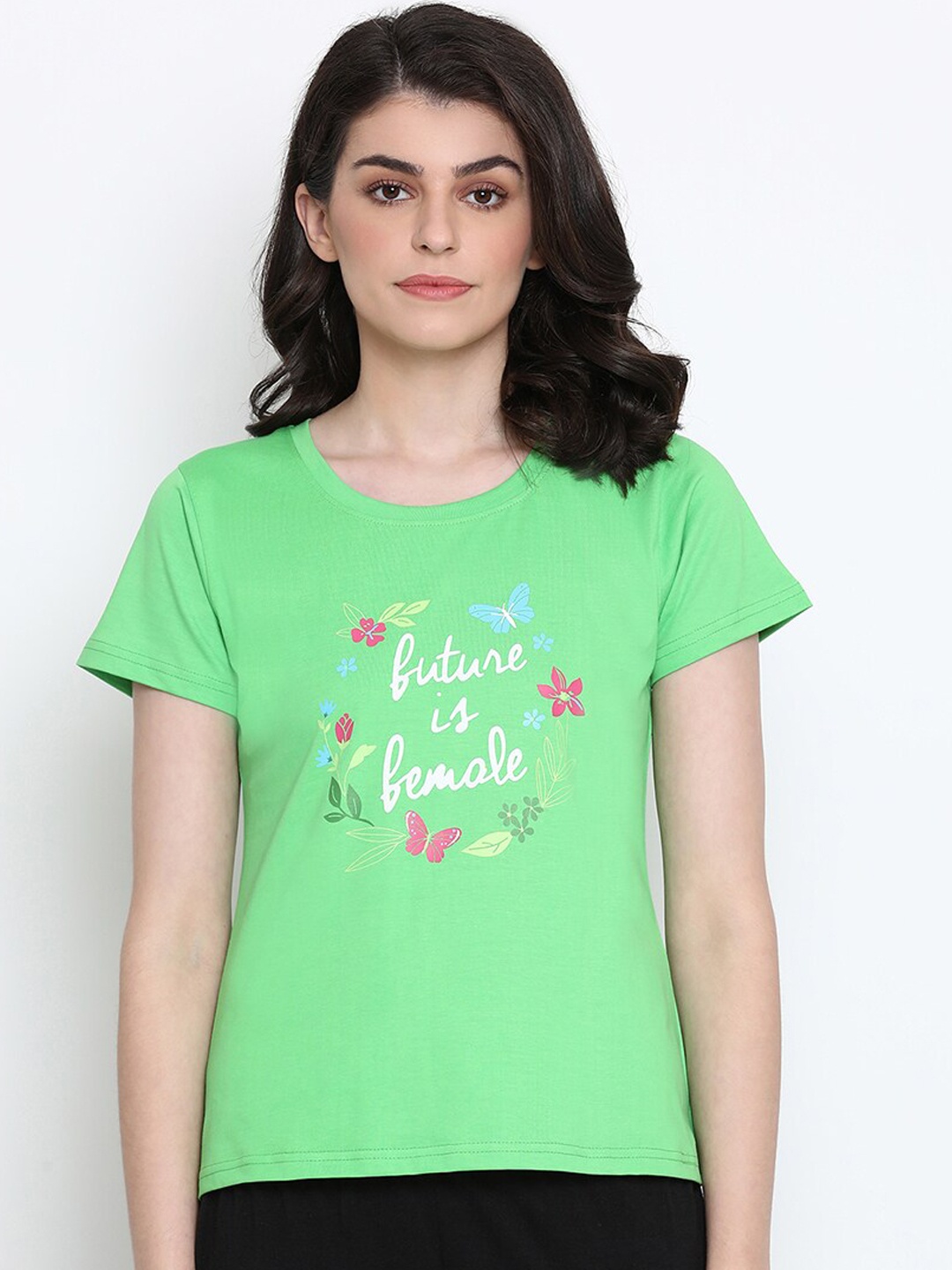 

Clovia Women Green & White Printed Lounge-T-shirt