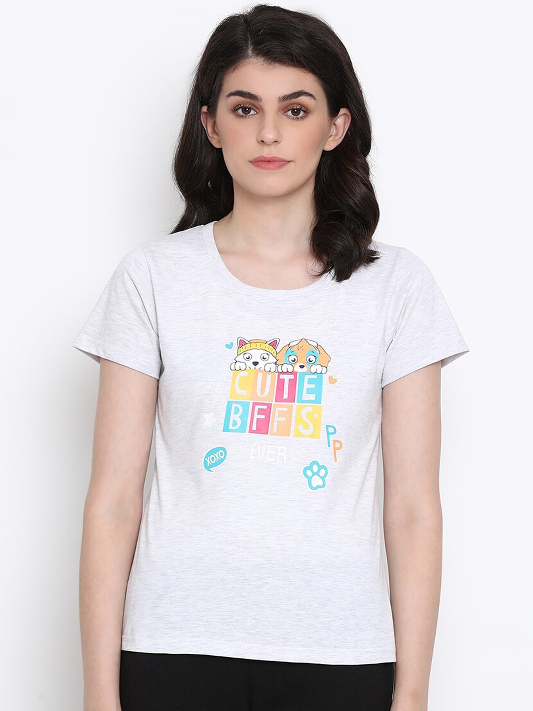 

Clovia Women Grey & Blue Printed Lounge T-shirt
