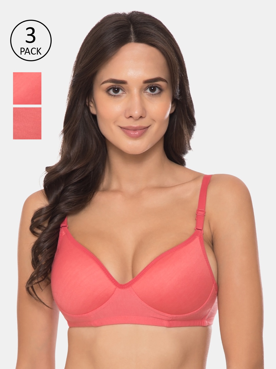 

Souminie Coral Pack of 3 Solid Non-Wired Heavily Padded T-shirt Bra S-716-3PC-CRL-32D