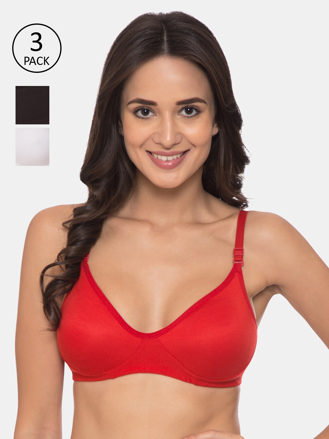 

Souminie Pack Of 3 Solid Non-Wired Non Padded Everyday Bras, Red