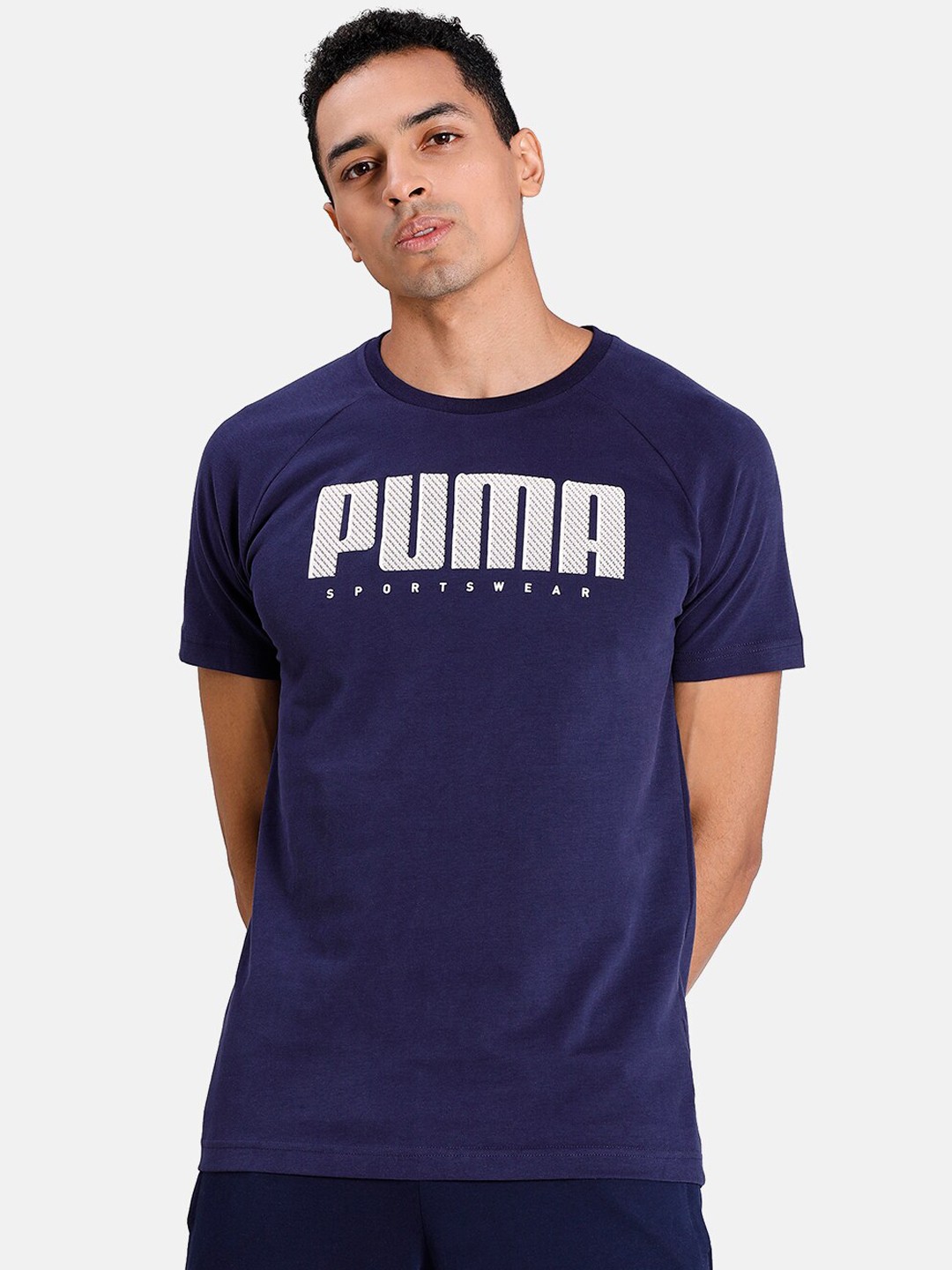 

Puma Men Blue Printed Round Neck Athletics Tee