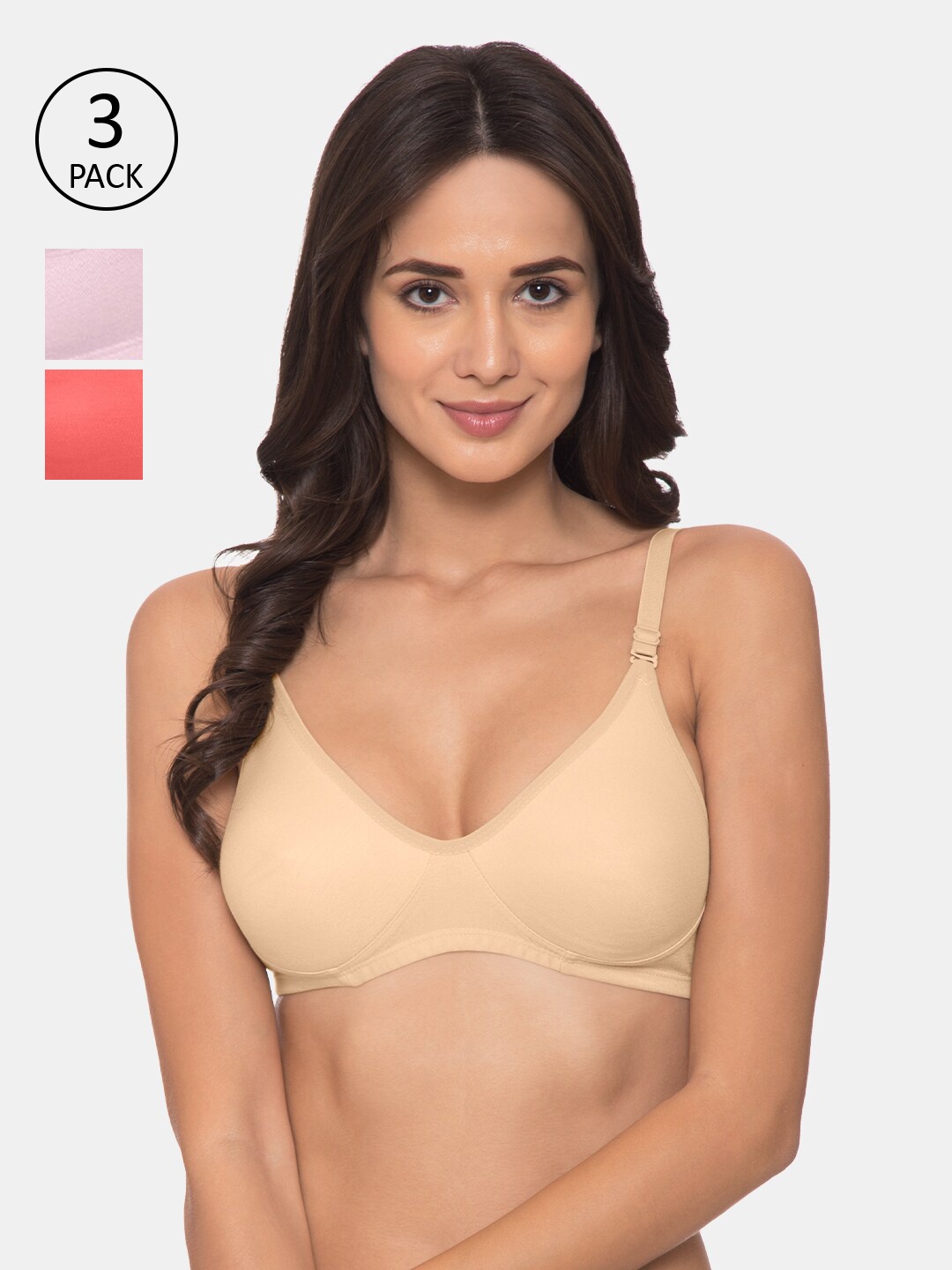 

Souminie Pack of 3 Solid Non-Wired Non Padded Everyday Bras S-134, Beige