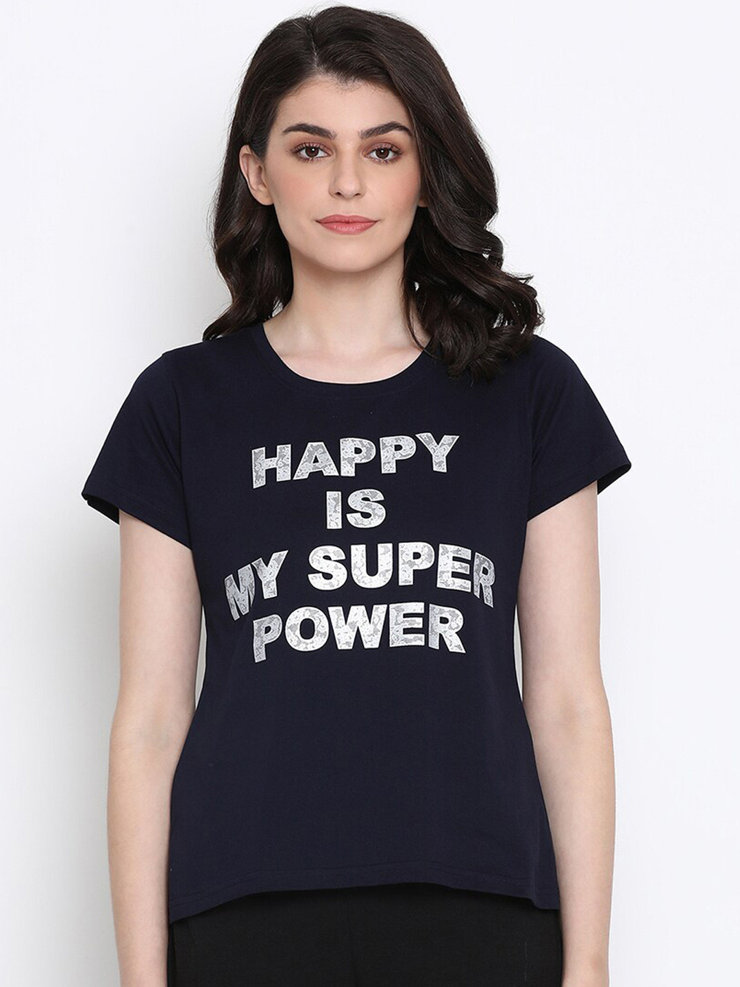 

Clovia Women Navy Blue Printed T-shirt