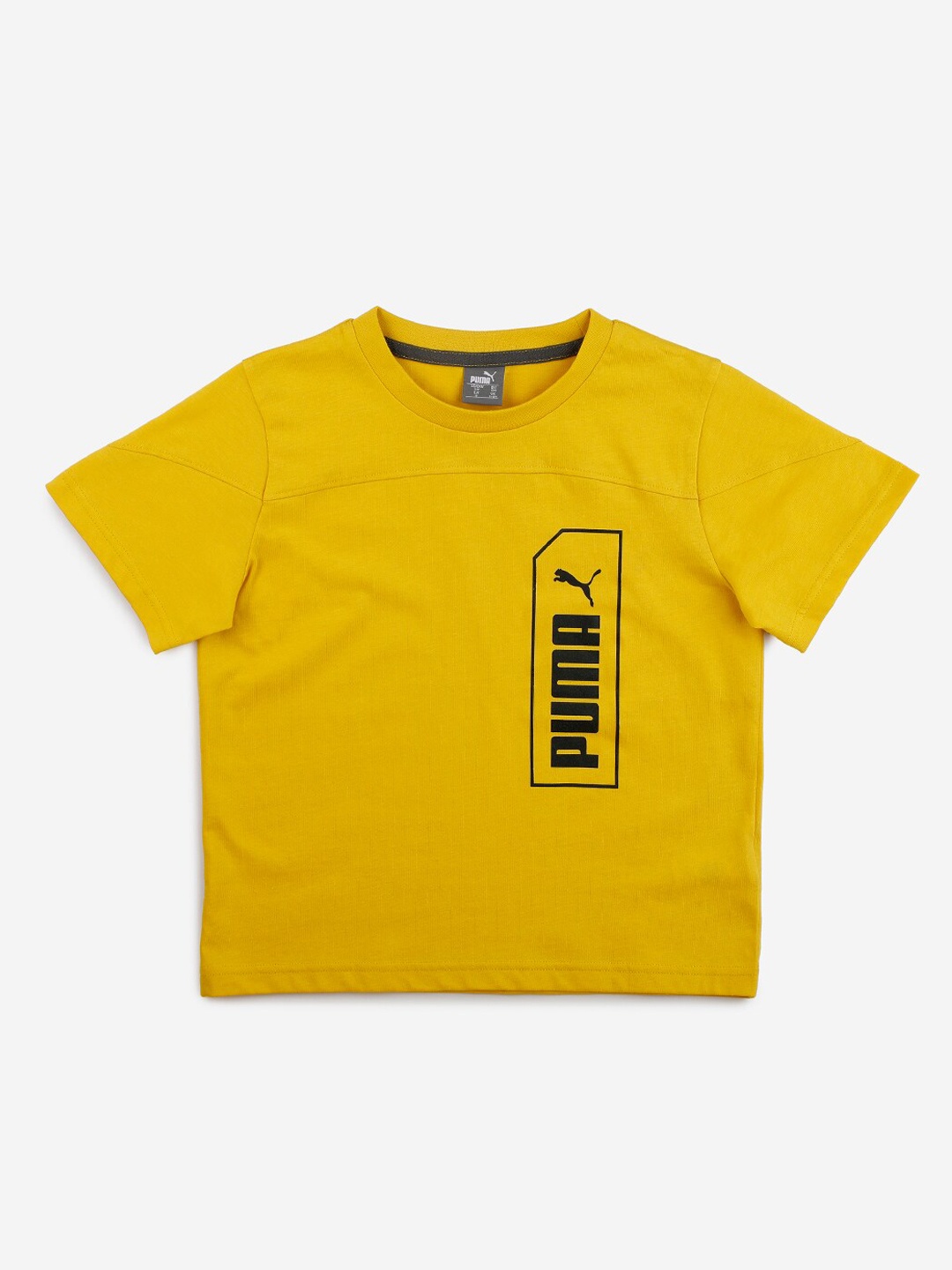 

Puma Boys Yellow & Black Brand Logo Print T-shirt