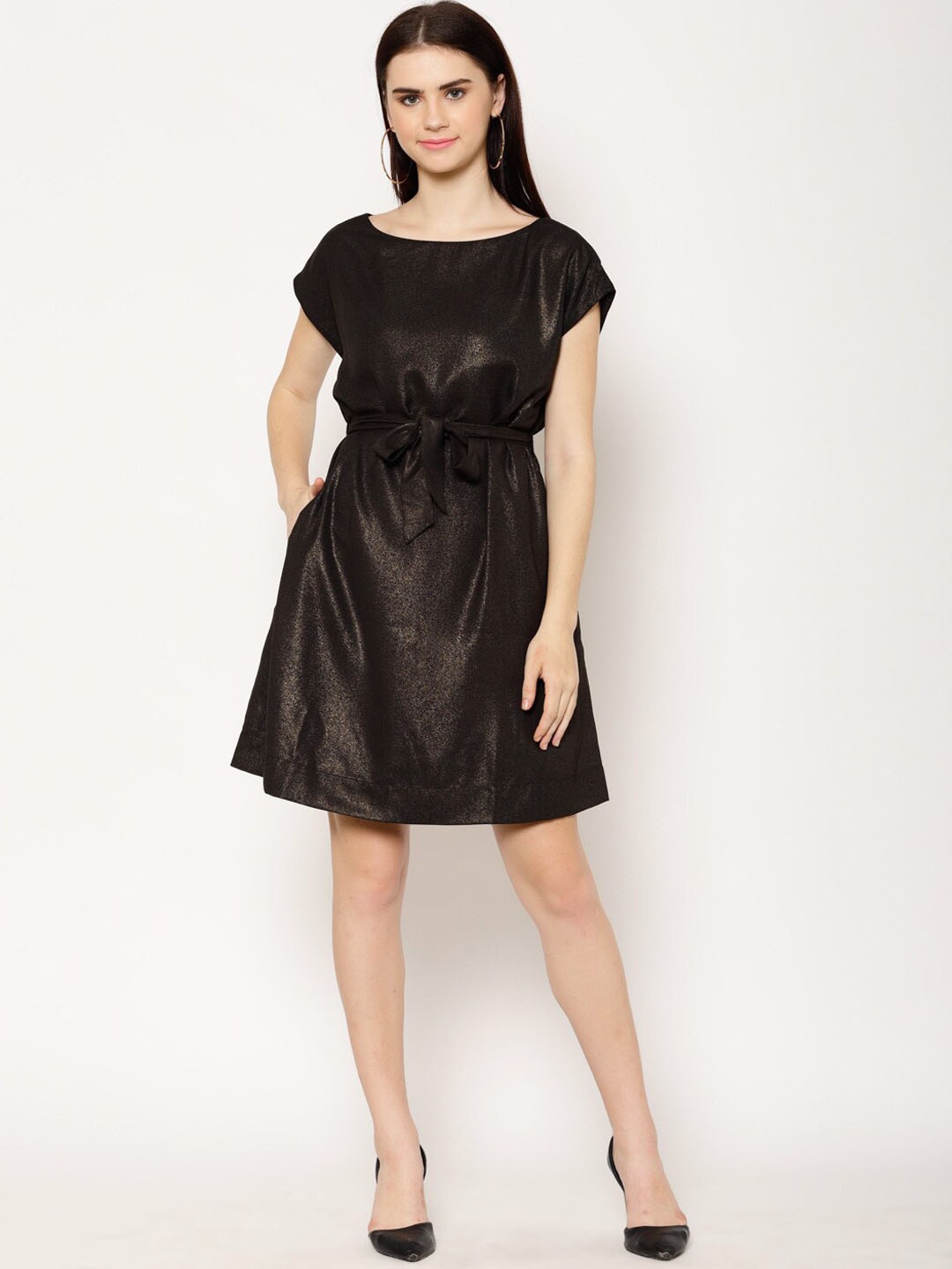 

HOUSE OF KKARMA Women Black Solid A-Line Dress