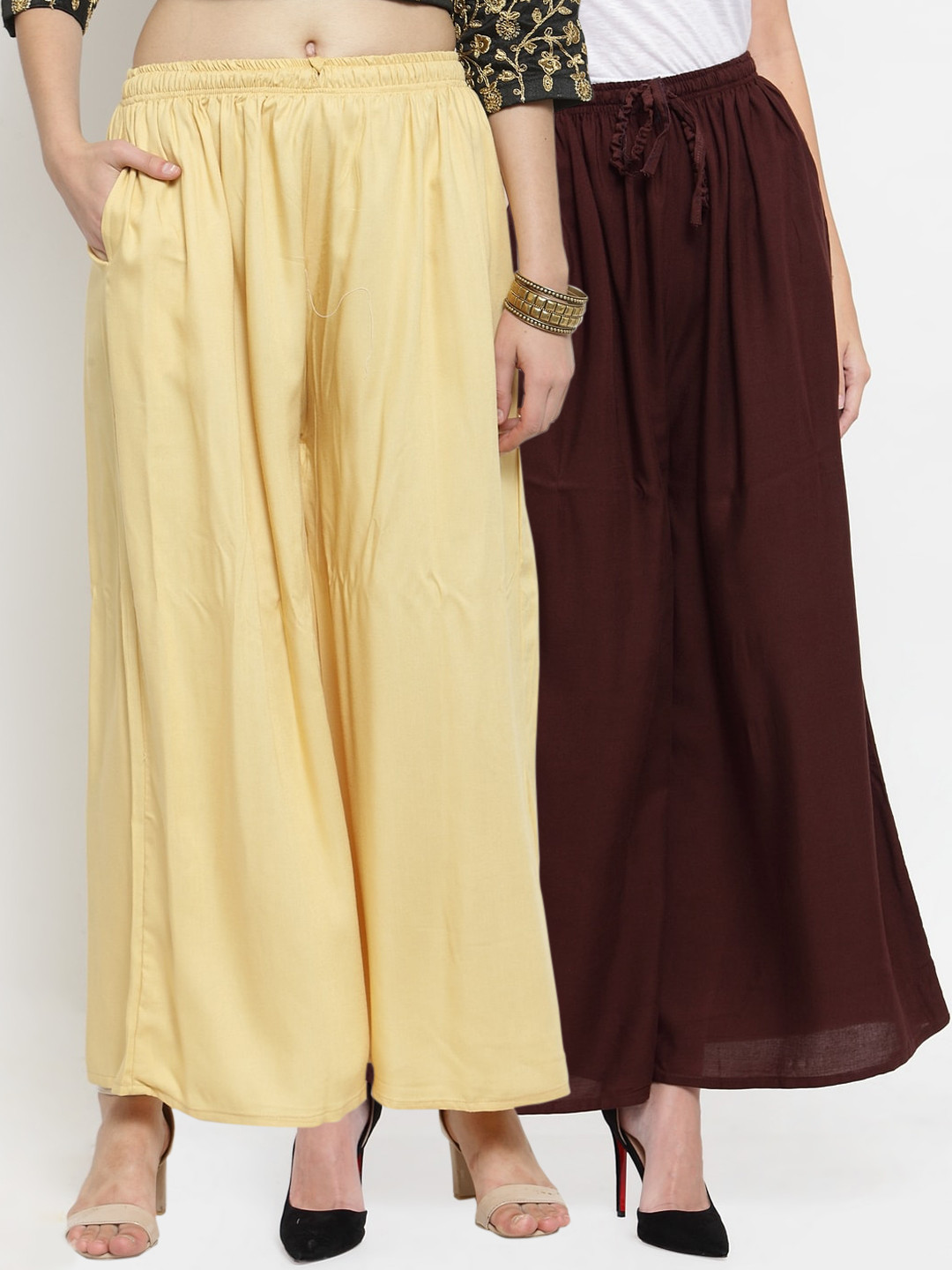 

Clora Creation Women Pack Of 2 Solid Wide Leg Palazzos, Brown