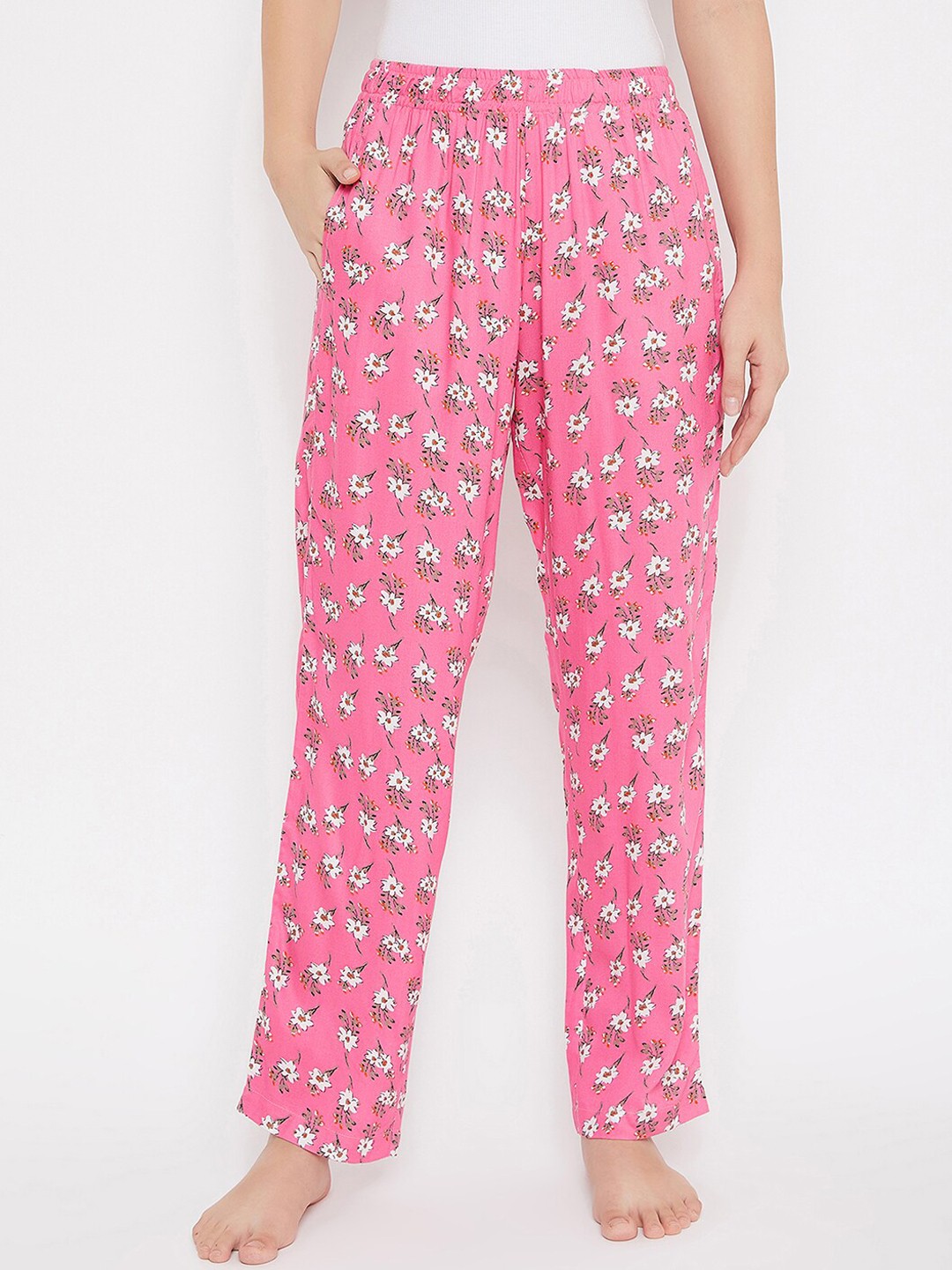 

Clovia Women Pink & White Floral Printed Ankle-Length Lounge Pants