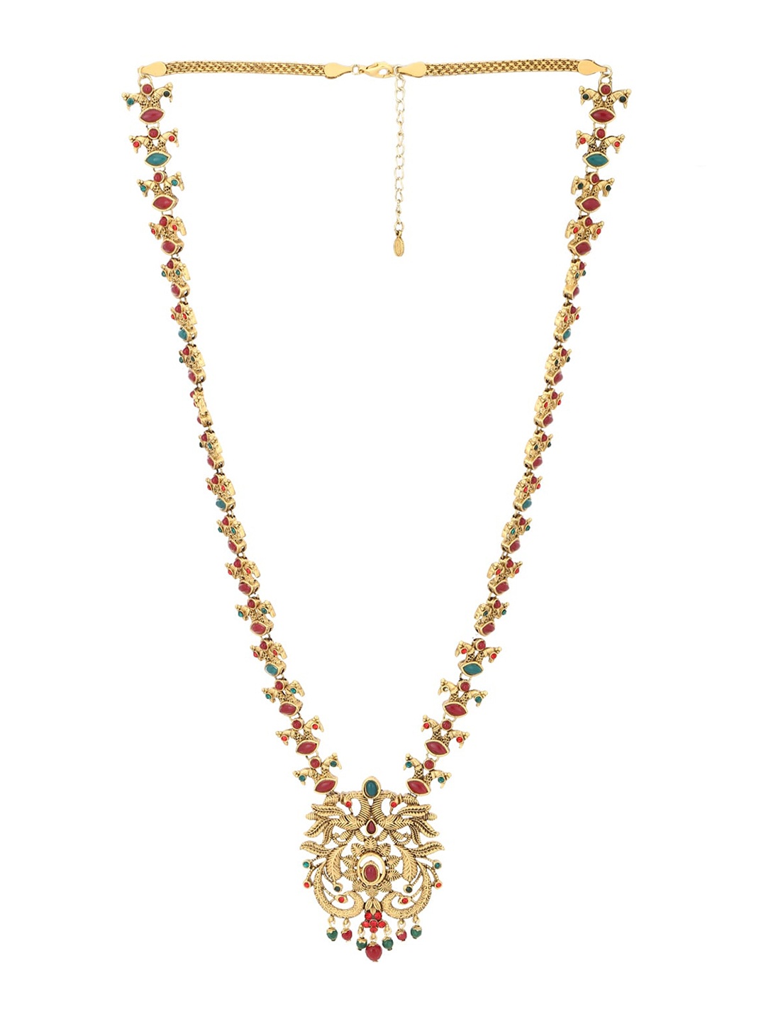 

Estele Gold-Plated Red & Green Kundan-Studded Jewellery Set