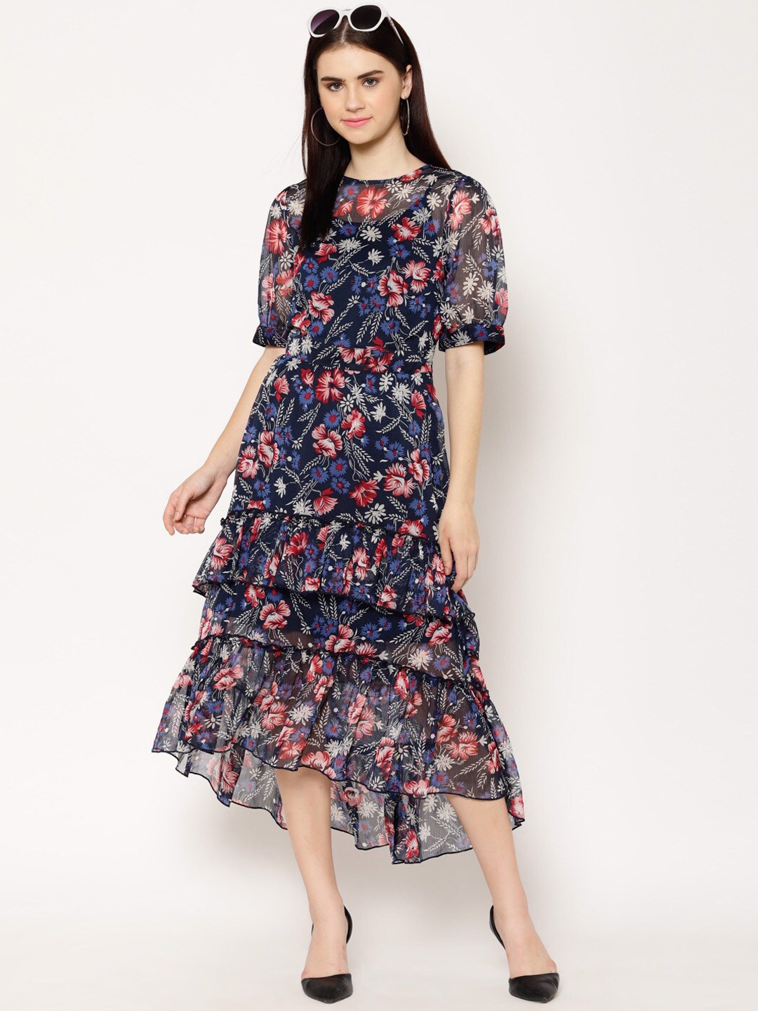 

HOUSE OF KKARMA Women Navy Blue Printed A-Line Dress