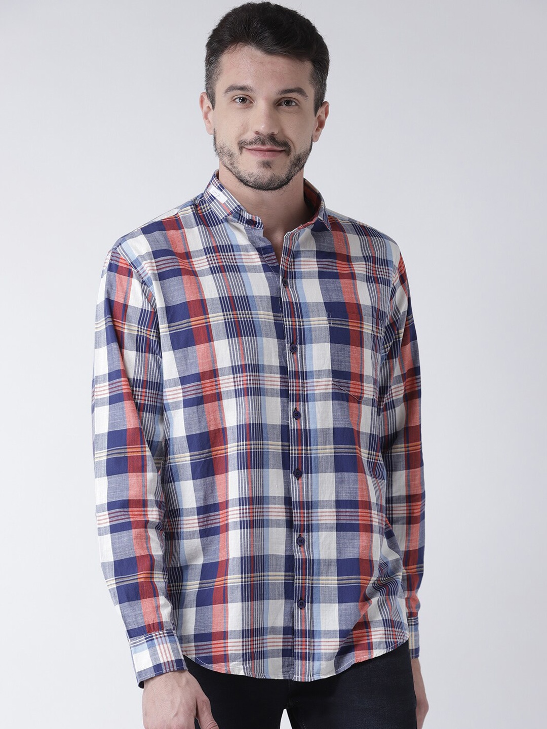 

Routeen Men Blue & Off-White Slim Fit Checked Casual Shirt