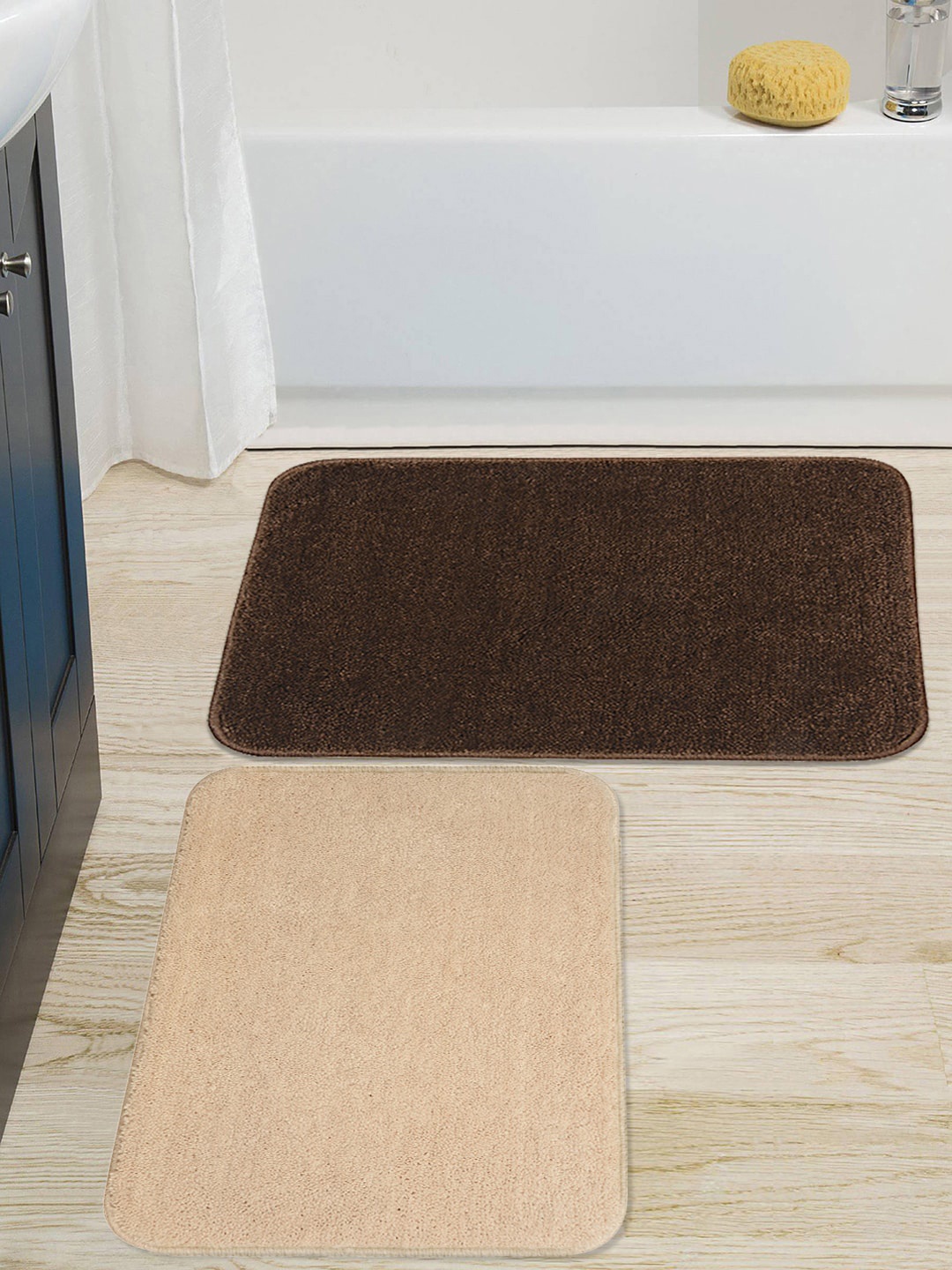 

Saral Home Set Of 2 Solid Anti-Skid 110 GSM Bath Rugs, Brown