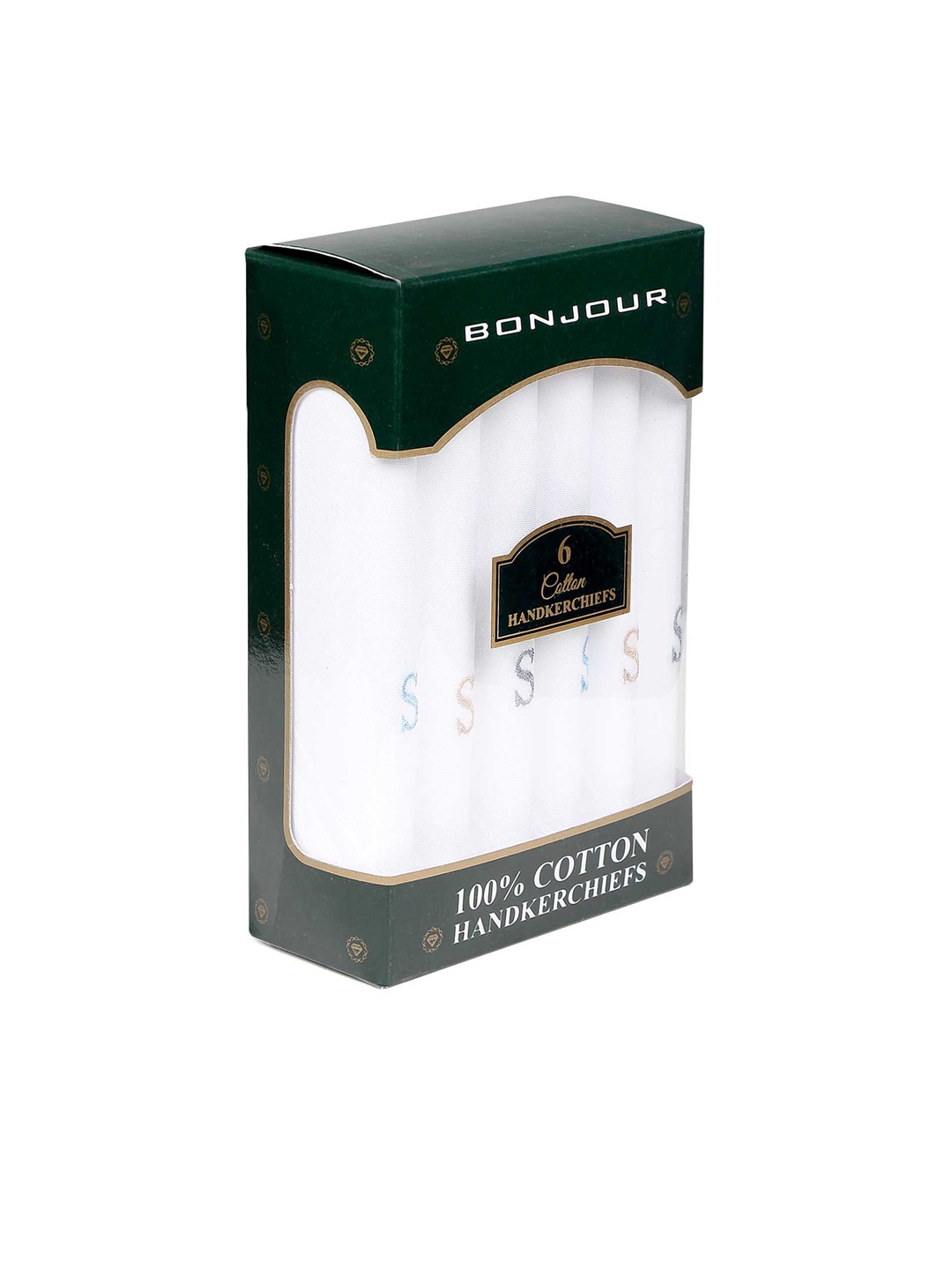 

Bonjour Men Pack Of 6 White Solid Handkerchiefs Gift Set with S Initals