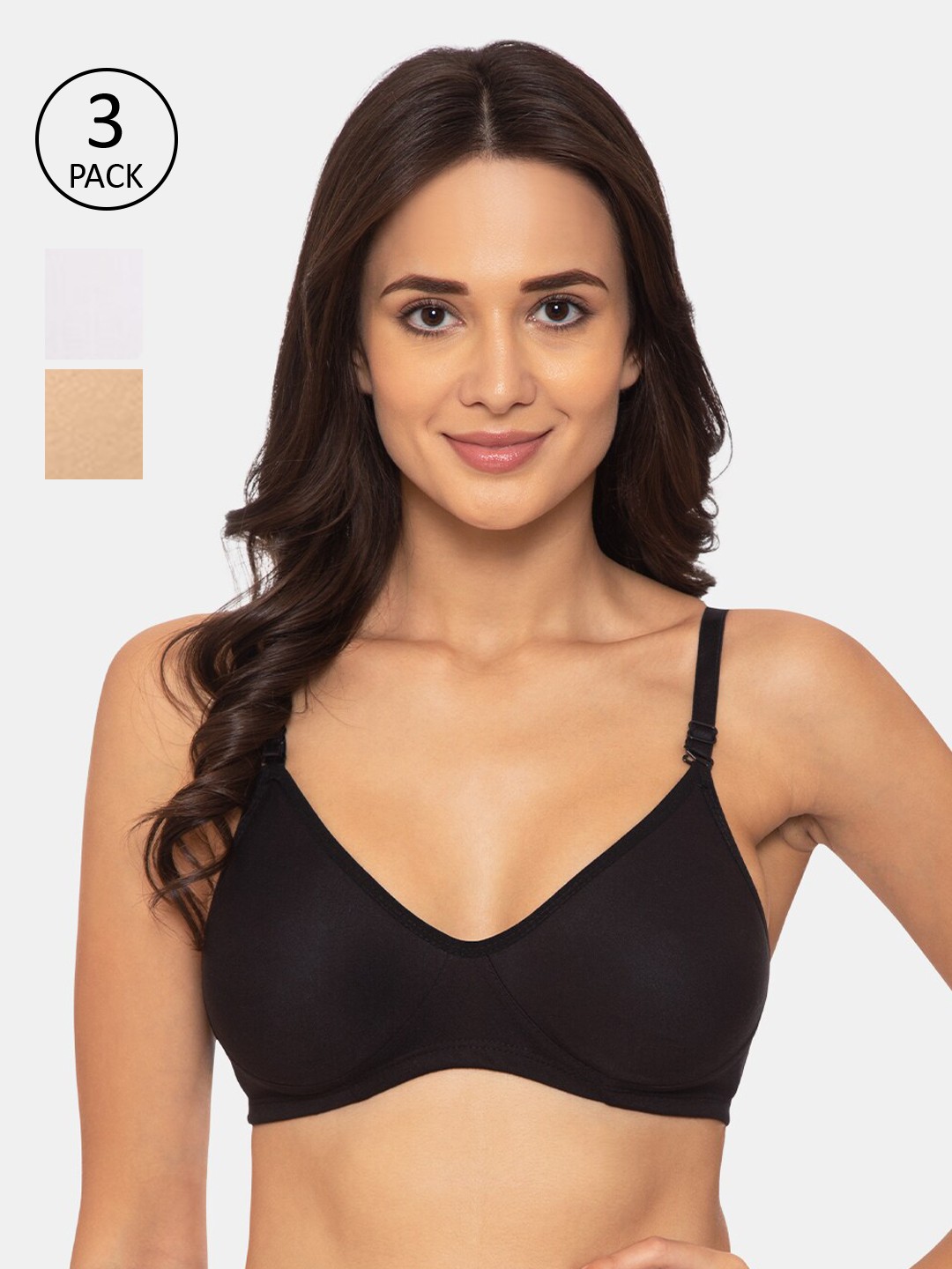 

Souminie Pack Of 3 Solid Non-Wired Non Padded Everyday Bras S-134, Black