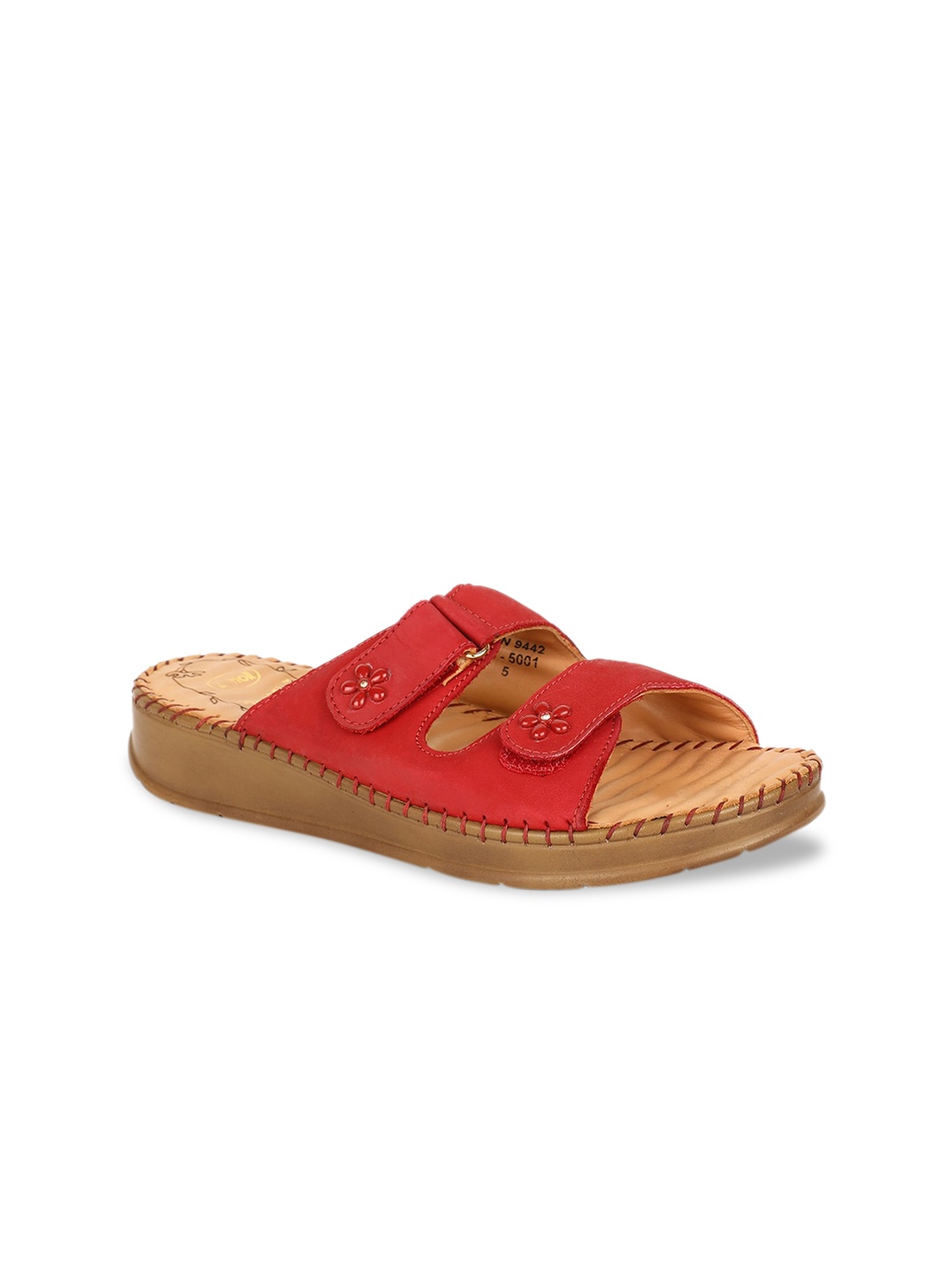 

Scholl Women Red Leather Open Toe Flats