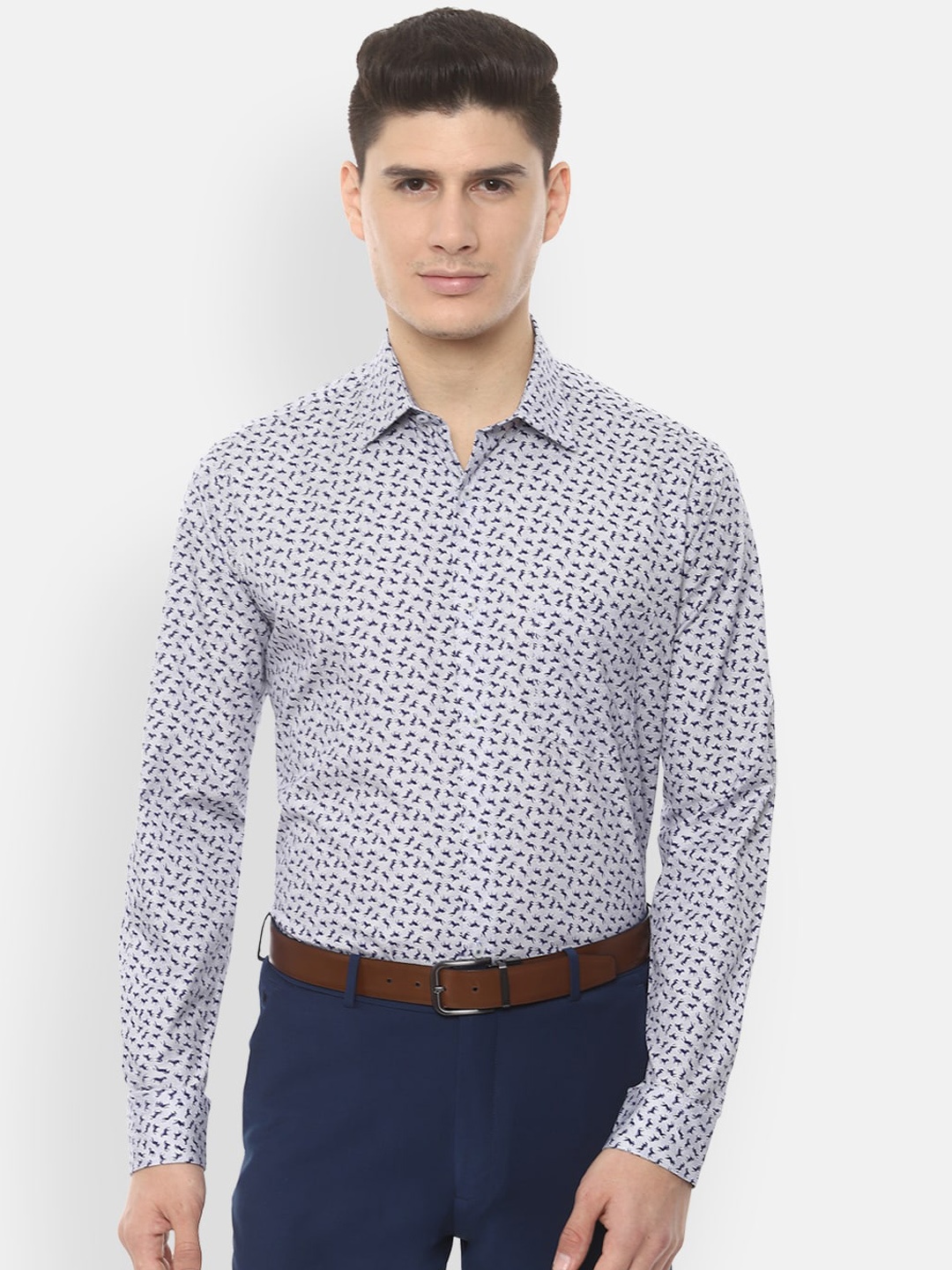 

Van Heusen Men White & Blue Regular Fit Printed Formal Shirt