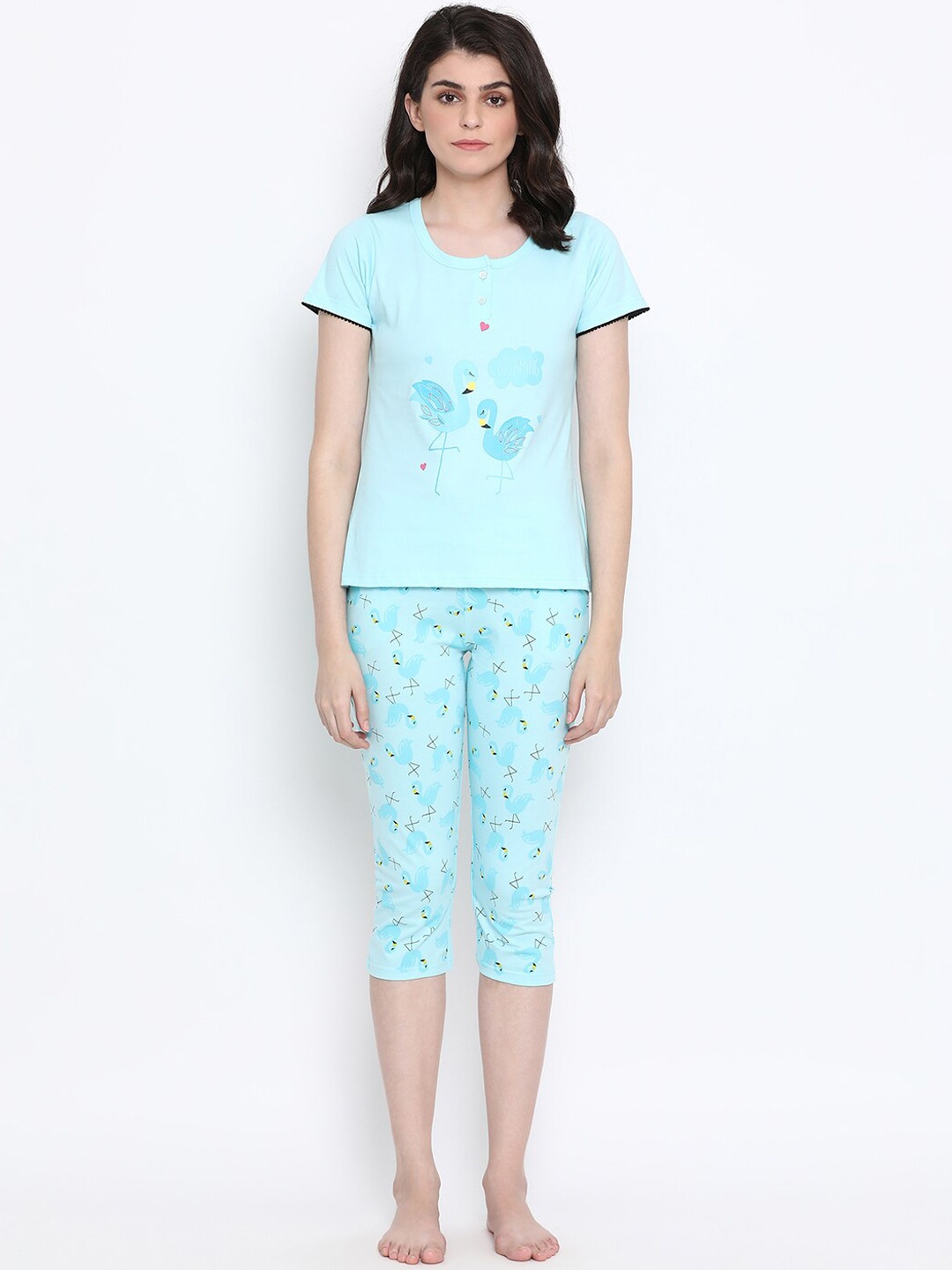 

Clovia Women Blue Printed Night Suit