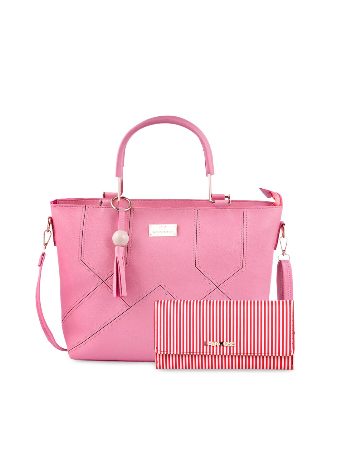 

WOMEN MARKS Peach-Coloured Solid Handheld Bag with Wallet