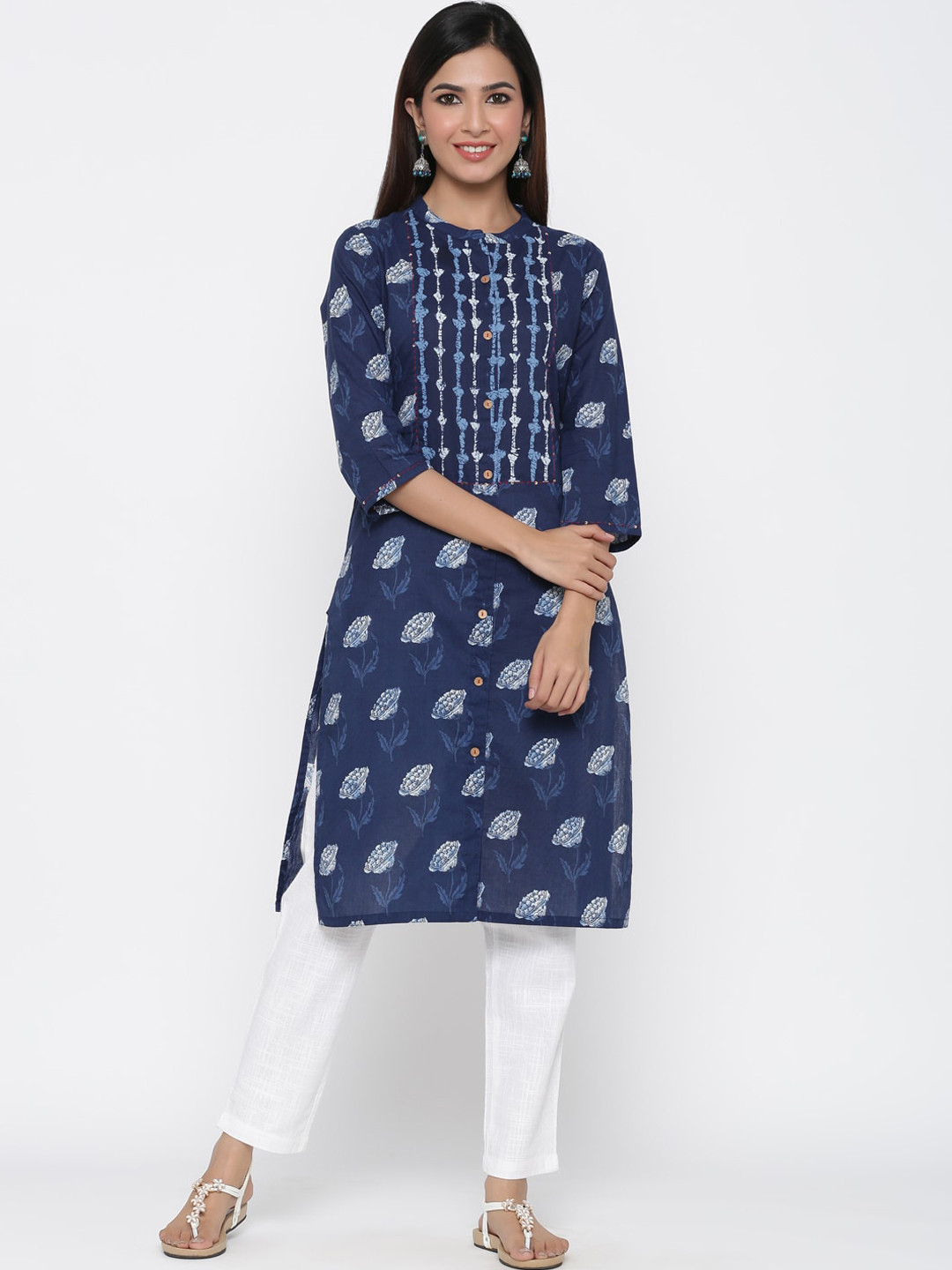 

Jaipur Kurti Women Blue Printed Indigo Straight Kurta