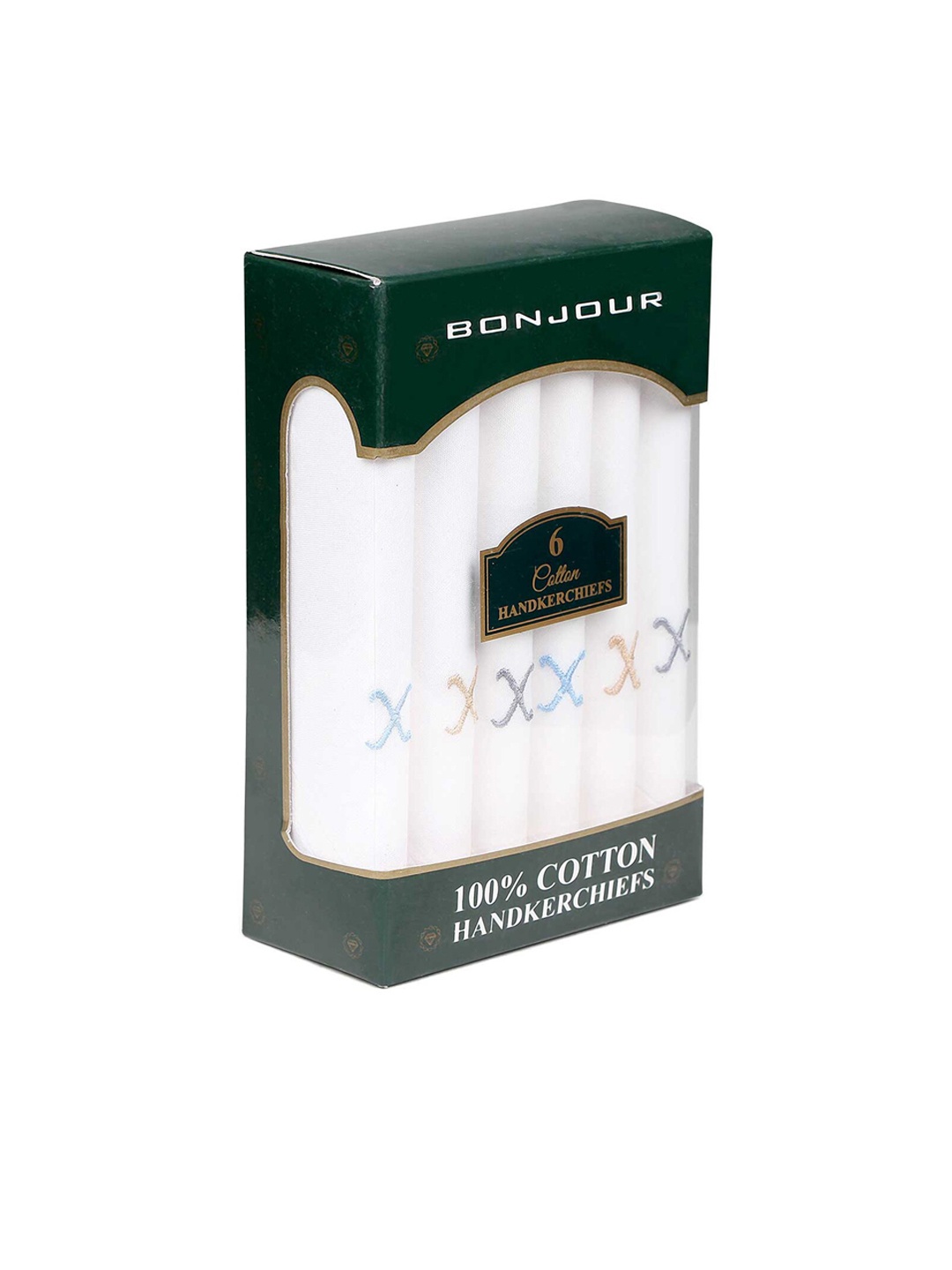 Bonjour Men Set Of 6 White Solid Handkerchiefs