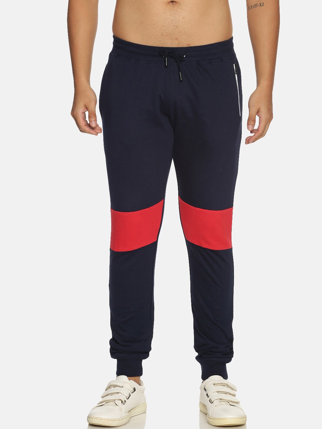 

Chennis Men Navy Blue & Red Colourblocked Slim fit Joggers
