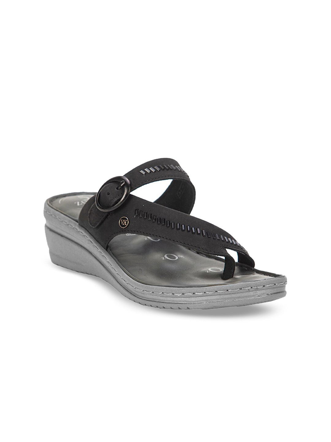 

VON WELLX GERMANY Women Black & Grey Leather Embellished Sandals