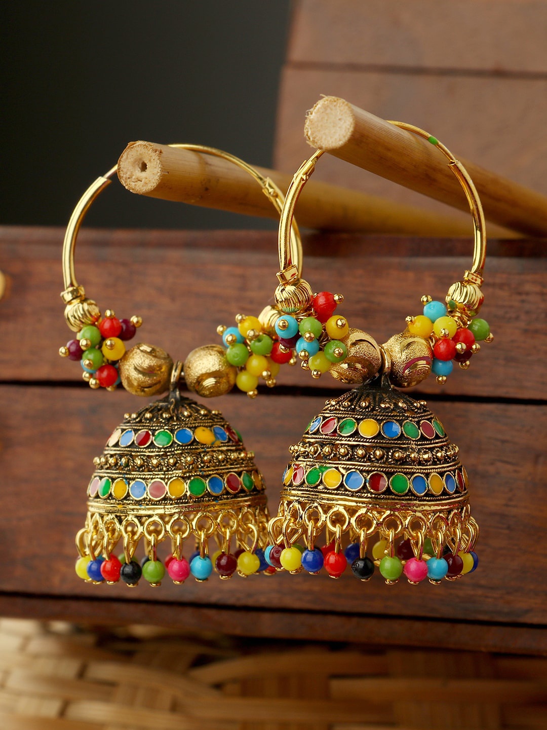 

ANIKAS CREATION Gold-Plated Dome Shaped Jhumkas