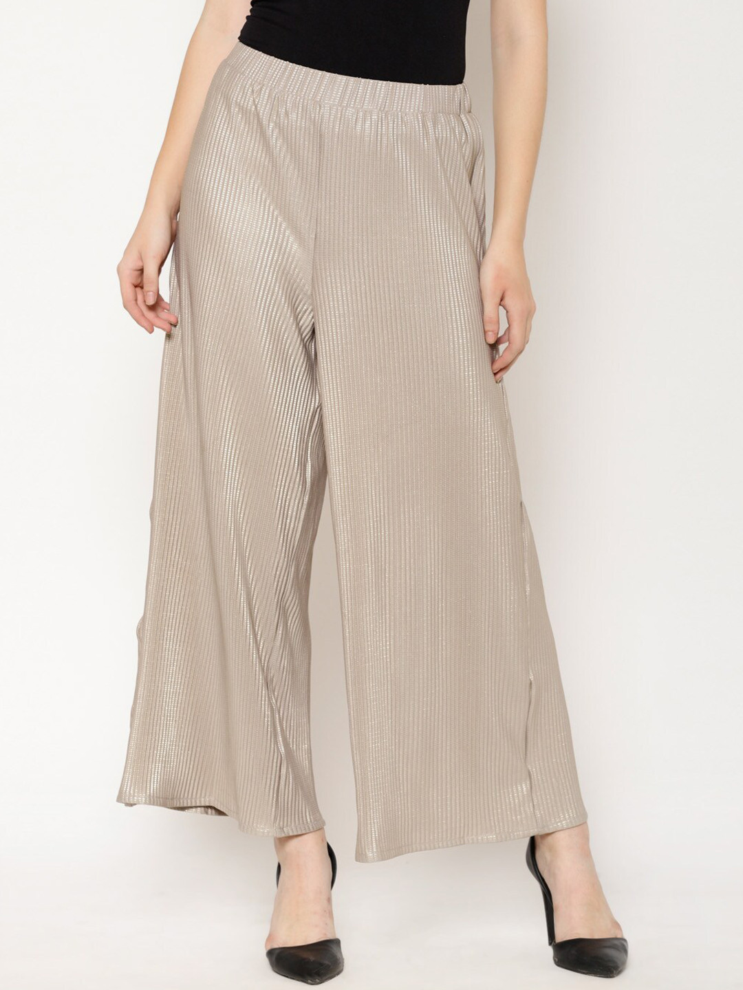 

HOUSE OF KKARMA Women Beige Loose Fit Striped Parallel Trousers