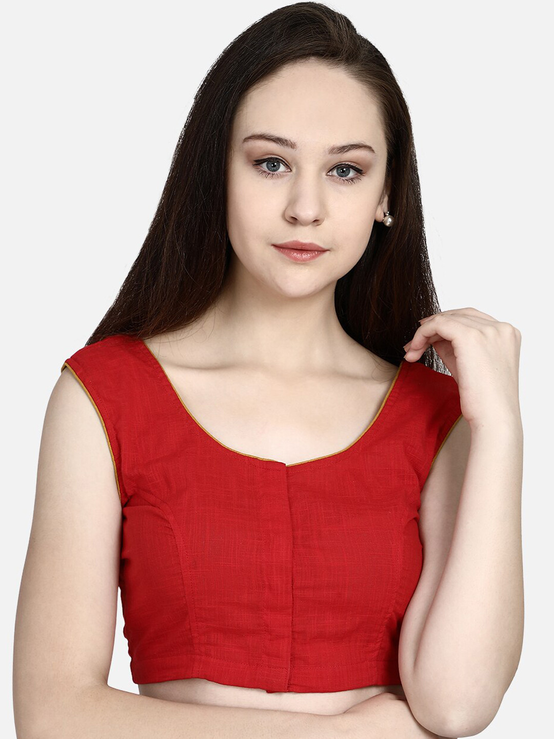 

Molcha Women Red Hand Embroidered Cotton Saree Blouse