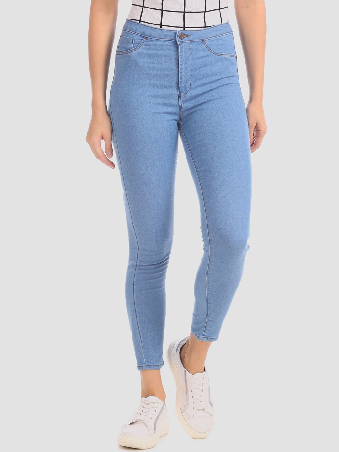 

Flying Machine Women Blue High Waist Stone Wash Jeggings