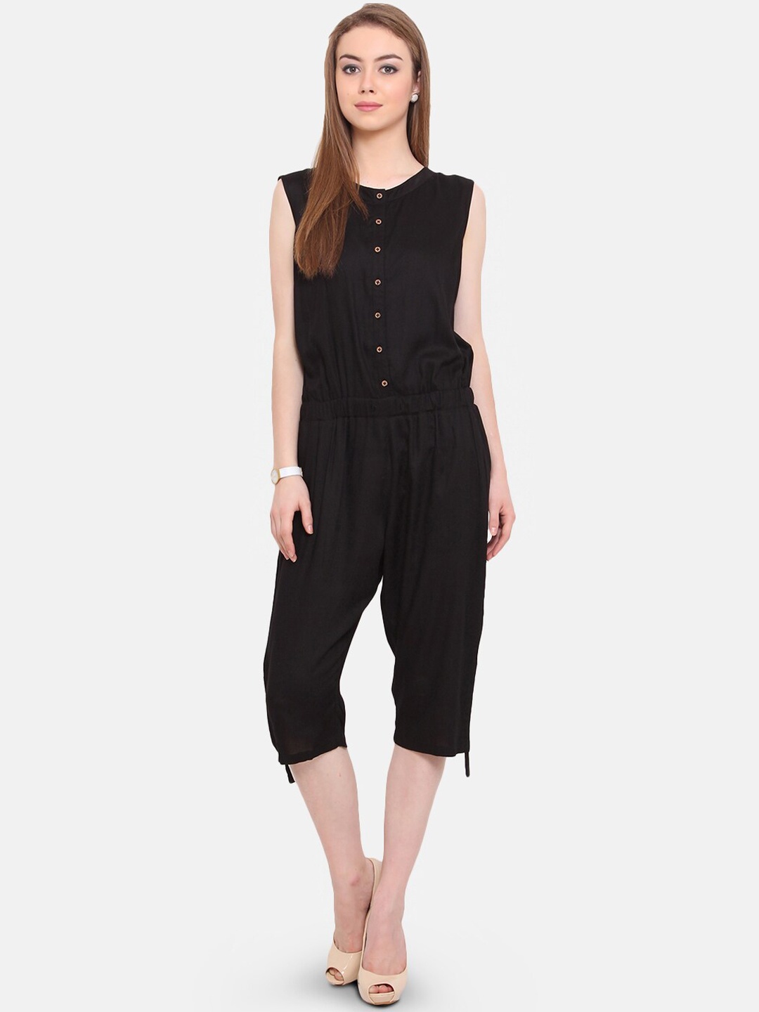 

Porsorte Women Black Solid Capri Jumpsuit