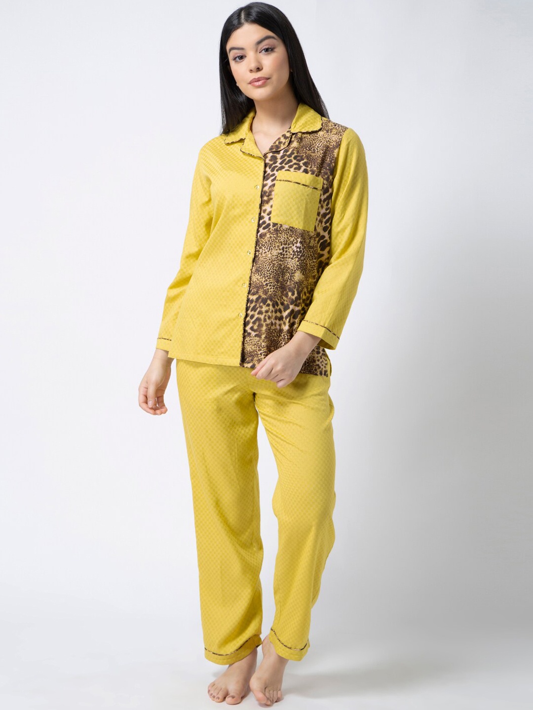

ADORENITE Women Yellow & Brown Printed Night suit