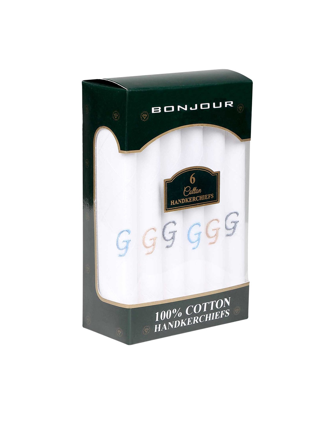 

Bonjour Men Pack Of 6 White Solid Handkerchiefs With Initials (G) Gift Set