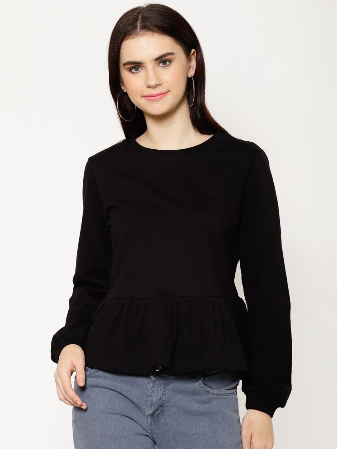 

HOUSE OF KKARMA Women Black Solid Sweatshirt