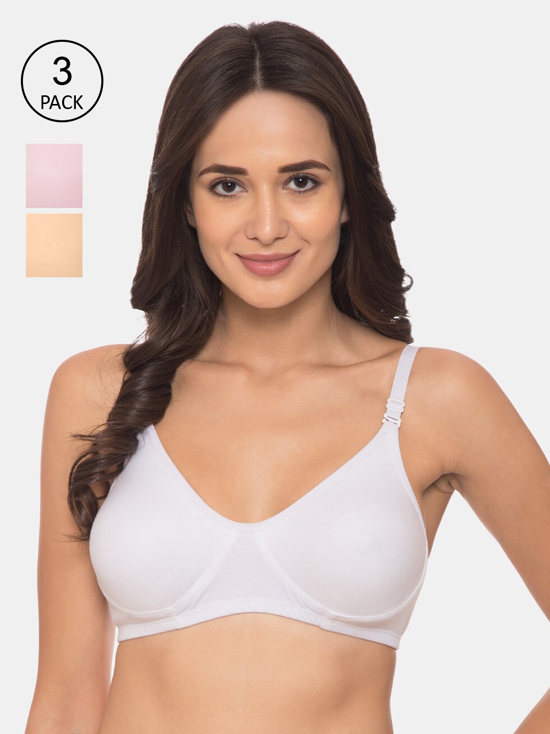 

Souminie White & Beige Solid Non-Wired Non Padded Everyday Bra S-133-WH-SK-PK-30B