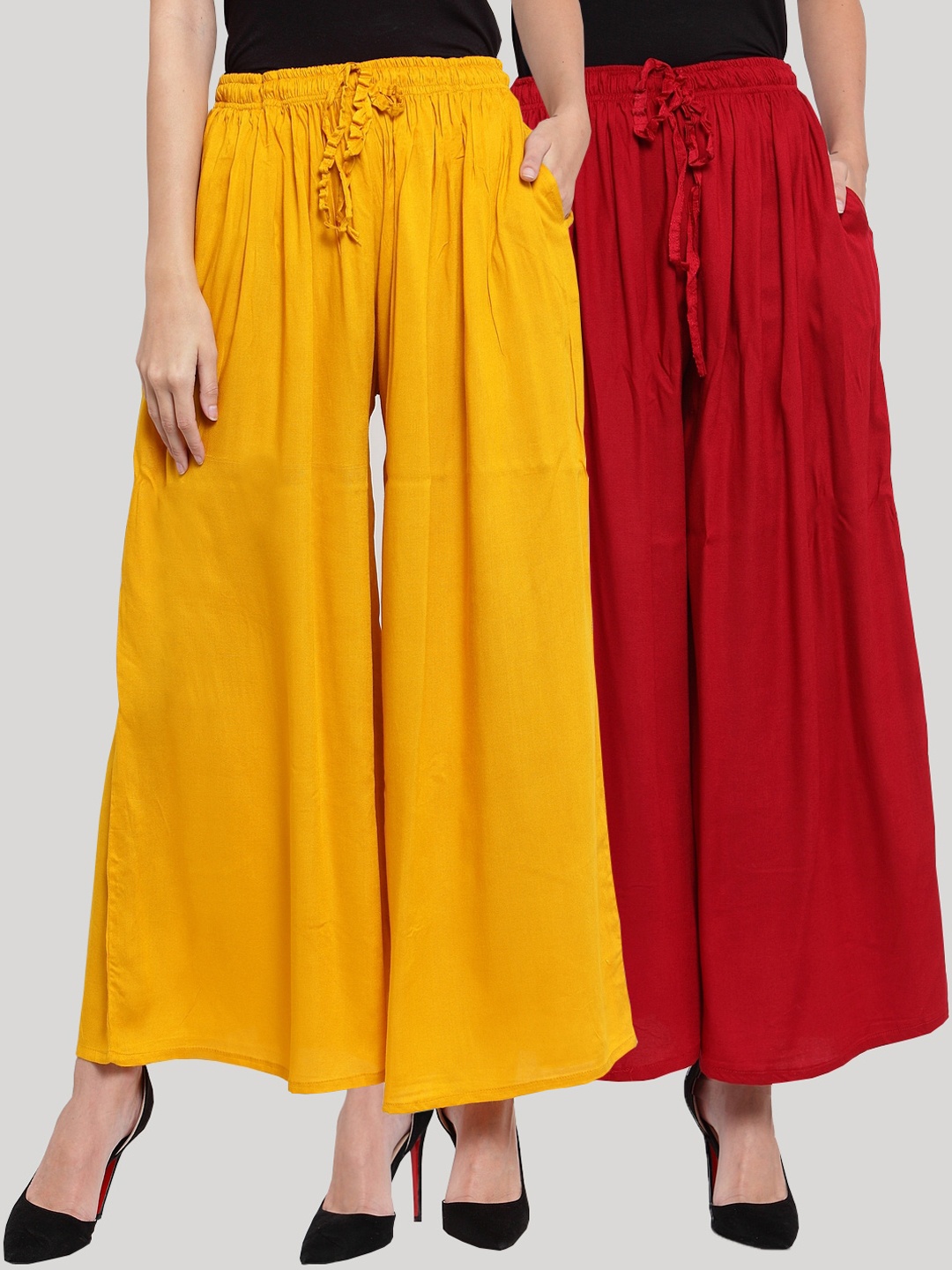 

Clora Creation Women Set Of 2 Red & Yellow Solid Wide Leg Palazzos