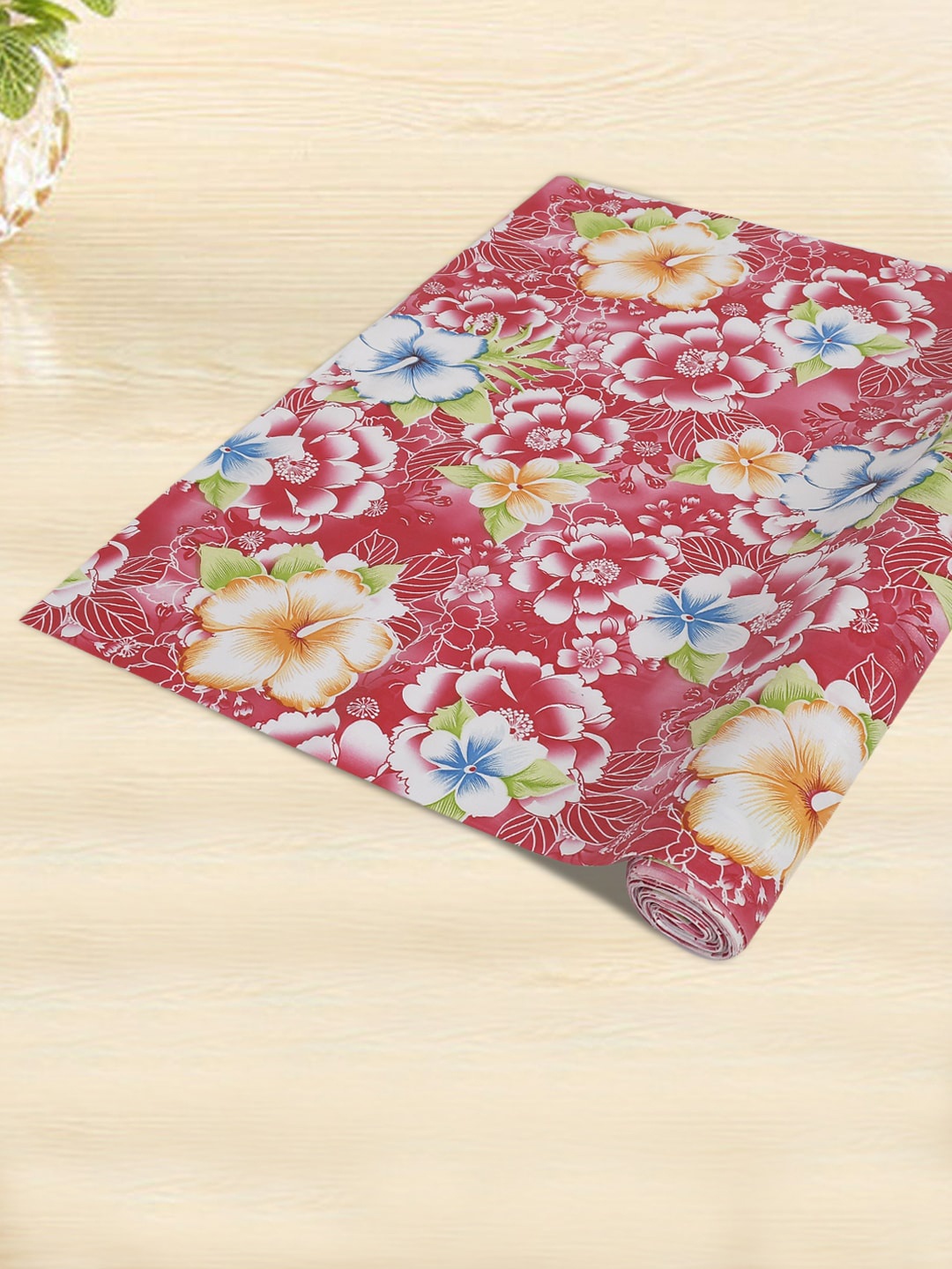 Kuber Industries Pink & White Floral Printed PVC Water Resistant Sustainable Multipurpose Mat 5 Mtr