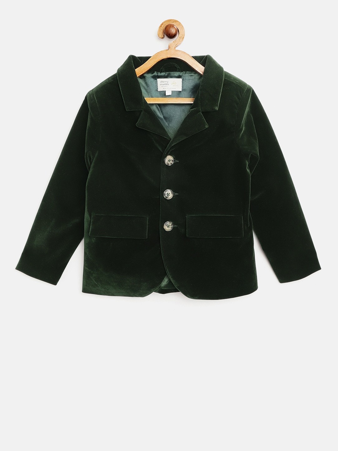 

Cherry Crumble Kids Green Solid Velvet Overcoat