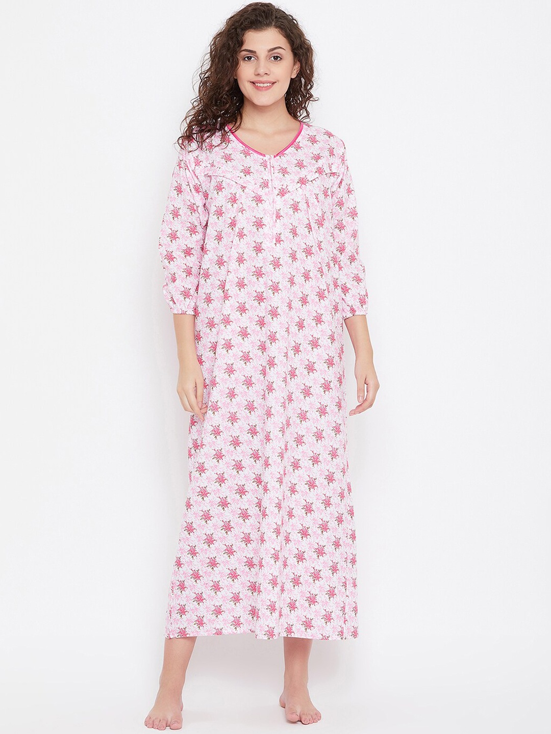 

Clovia Pink & White Printed Maternity Nightdress
