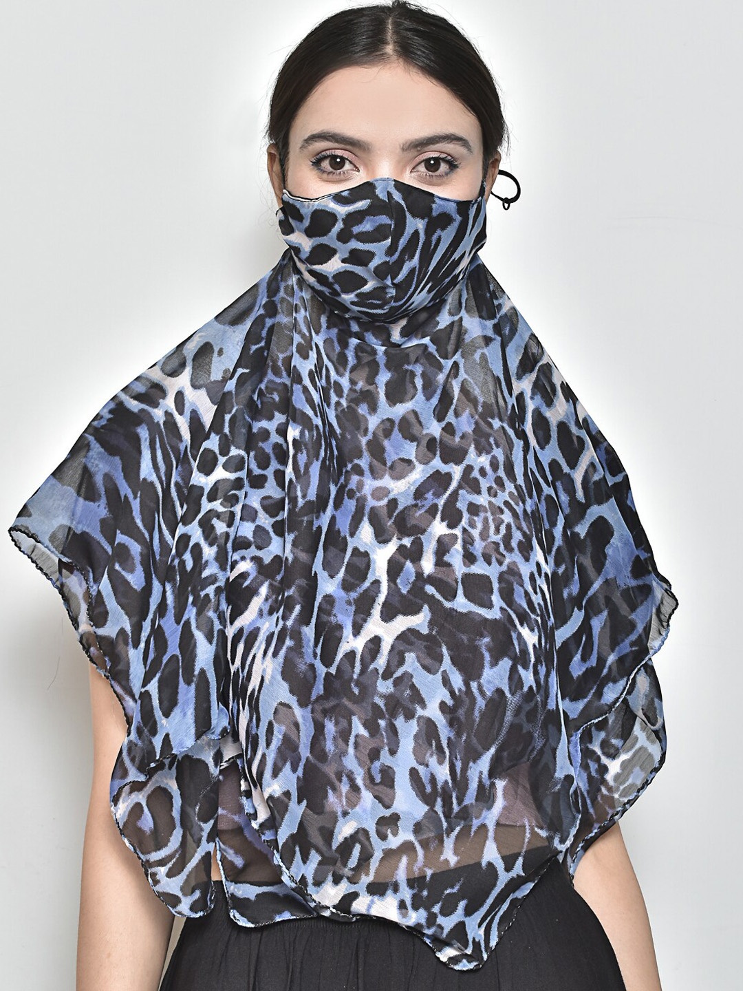 

SWAYAM Women Blue & Black Printed 3-Ply Anti-Pollution Reusable Protective Outdoor Mask Cum Scarf