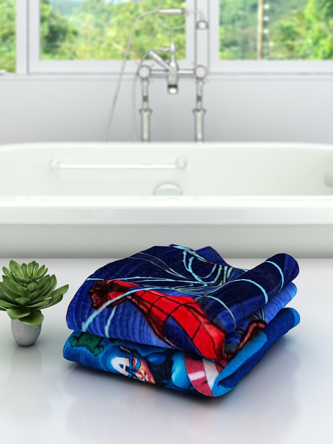

Athom Trendz Marvel Kids Set Of 2 Avengers Printed 350 GSM Bath Towels, Blue