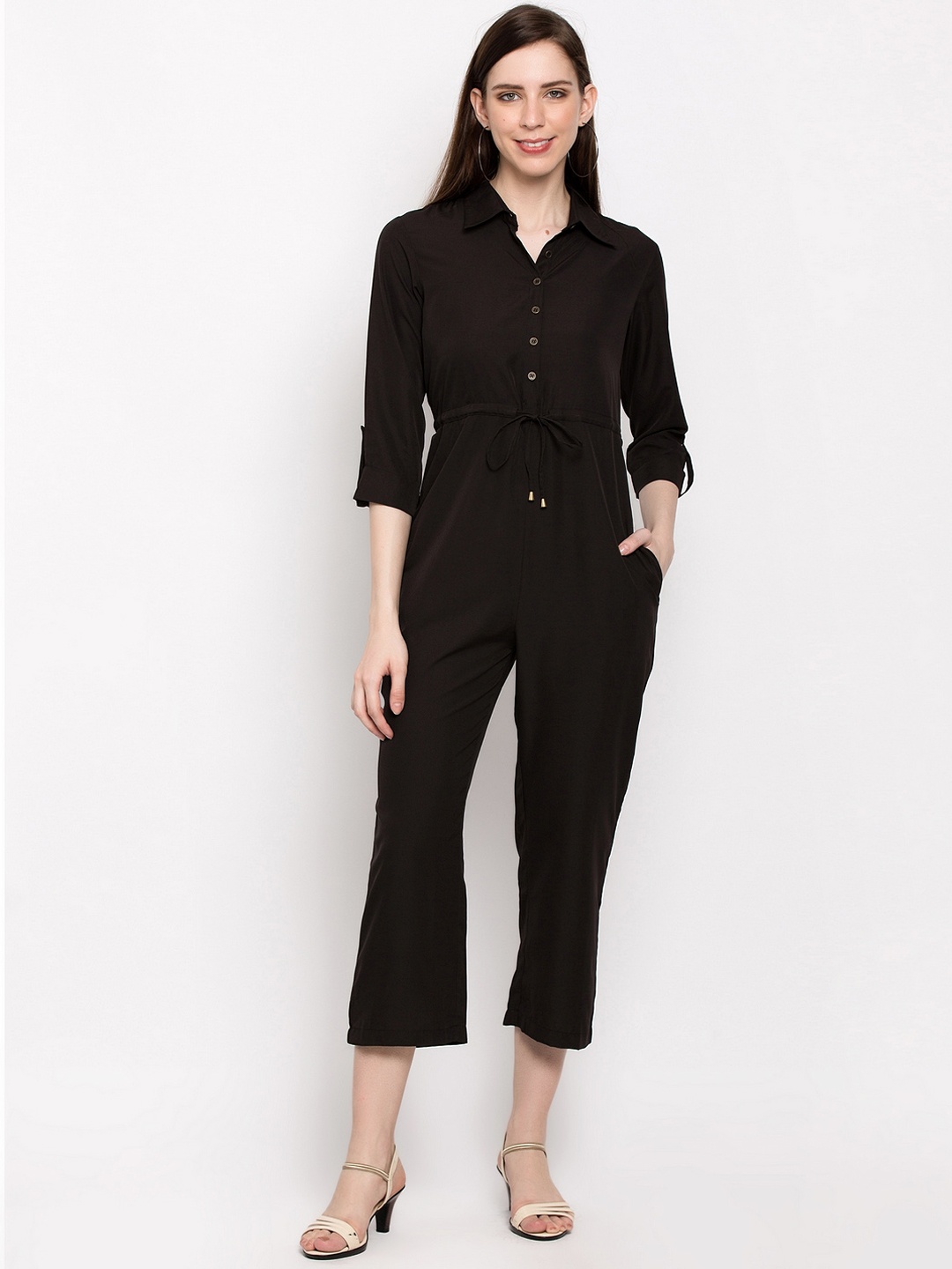 

Slenor Women Black Solid Culotte Jumpsuit